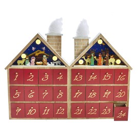 Kurt S. Adler Kurt Adler 11.81-Inch Battery-Operated Wooden LED Nativity Advent Calendar, Multi