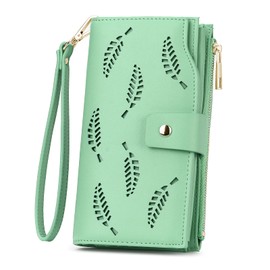 YALUXE Women's RFID Wallet Perforated Wristlet Purse Billfold 21 Card Holder with Zipper Pocket for Cellphone Vegan Leather