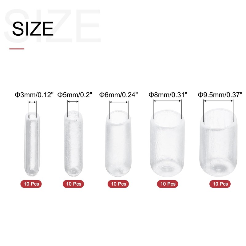 sourcing map 50pcs Round Rubber End Caps 1/8" 3/16" 1/4"