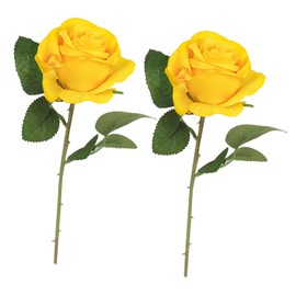 arrderly Künstliche Rosen, gelbe Rosen, künstliche Pflanze, Schreibtisch-Ornament, für Hochzeit, Zuhause, Party, Büro, Tischdekoration, DIY-Blumenarrangements, 2 Stück