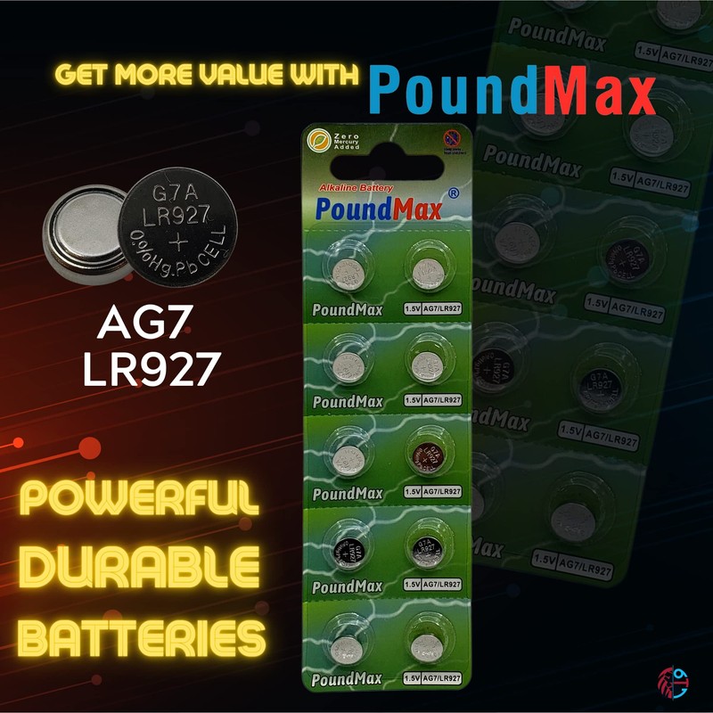 PoundMax AG7 LR927 Batteries 1.5v Alkaline Button Cell Battery -