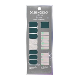 Dashing Diva Gloss Nail Strips - Tree Skirt | UV Free, Chip Resistant, Long Lasting Gel Nail Stickers | Contains 32 Nail Wraps, 1 Prep Pad, 1 Nail File