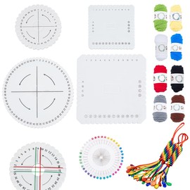 WEBEEDY Kumihimo Kit for Beginners, 4 Kumihimo Disk Braiding Wheel with 8 Colors Cotton Cords, Square & Round Bracelet Knitting Disc Set for DIY Beading & Bracelet Weaving Supplies