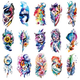 Cerlaza 79 Sheets Temporart Tattoos Realistic for Adult Kids, Colorful Fake Tattoos Waterproof With Lion Cat Rabit Butterfly, Long Lasting Temp Tattoo Stickers for Women Girls
