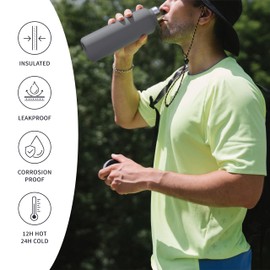 Bambaw 16 oz Water Bottle, Gray Insulated Water Bottle, Metal Water Bottle That Fits in Cup Holder, Hiking Water Bottle, Stainless Steel Water Bottle, Refillable Water Bottle – Stormy Gray
