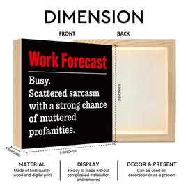 Msticey Work Forecast 6x6 Inch Sarcastic Wood Box Sign, Funny Office Home Cubicle Shelf Wooden Plaque Desk Decor, Humour Coworker Work Bestie Leader Boss Gifts, Sarcastic Office Gifts, Boss Day Gifts