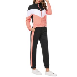 Marvmys Streatwear Trainingsanzüge für Damen Sportanzug Freizeitanzug Jogginganzug damen Langarm mit Reißverschluss Kordelzug Taschen B-Rosarot M