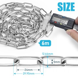 6 Metres 304 Stainless Steel Chain, 3mm Heavy Duty Chain Links Metal Chain Link Chains Lift for Fence Gate, Garage Doors, Swing Chain and Bicycle Security Lock