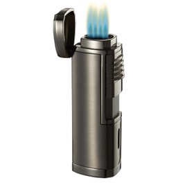 Visol Pyrgos Quad Torch Flame Cigar Lighter with Built-in Punch (Gun Metal)