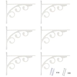 OVOV 6 Pack Decorative Shelf Brackets Wall Mounted Shelving Brackets L Corner Shelf Support Decor for Farmhouse (6", White)