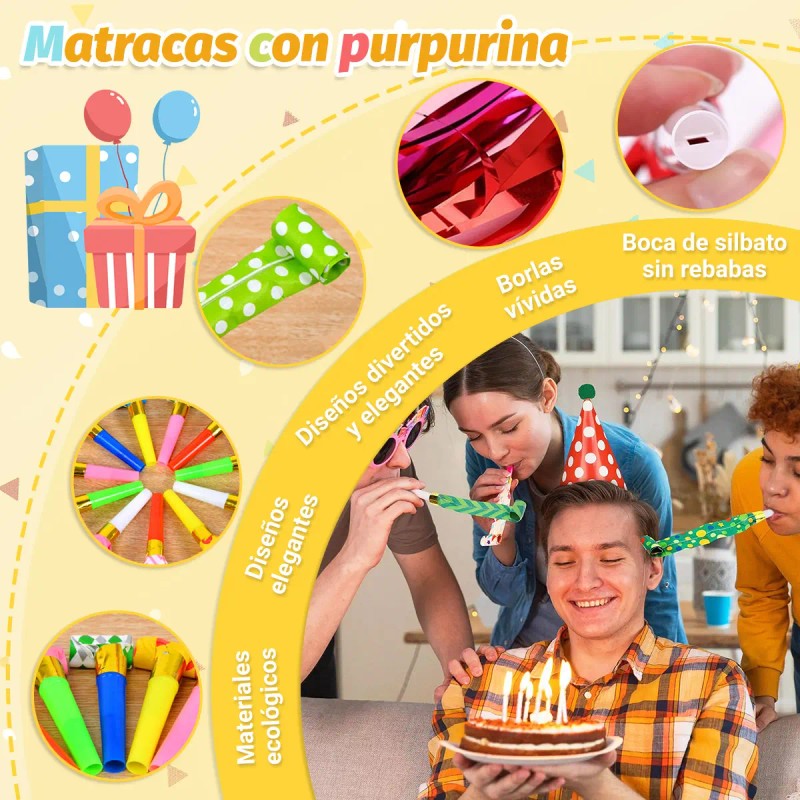 71pcs Gorros De Cumpleaños Y Silbatos Para Fiesta Infantiles