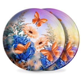 OBRVNASE Dinner Plates Round Dinner Plates Kitchen Dinnerware Melamine Dinner Plates Dishwasher Safe 8.26 in 2 pack - Butterfly And Flower