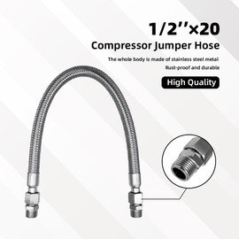Industrial-Grade Compressor Jumper Hose – 1/2" NPT Male x 20" Length – 750°F / 450 PSI Rated – Full 360° Rotating Fittings – Flexible Stainless Steel Construction