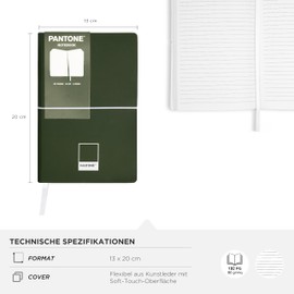PANTONE™ Urban Notebook 13 x 20 cm for Back to School with 192 Lined Pages, Soft Touch and Elastic Flexible Cover, Calendar + Bookmark and Inner Pocket for Stationery and Stationery