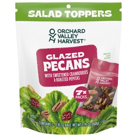 Orchard Valley Harvest Salad Toppers Glazed Pecans with Sweetened Cranberries & Roasted Pepitas, 0.85 oz (Pack of 7) Resealable Bag, Gluten Free, Non-GMO, No artificial colors or preservatives, Healthy Snacks for Adults