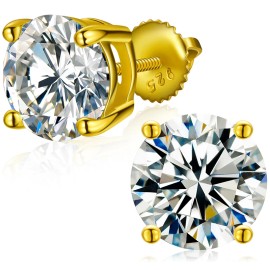 Local US Stock Real 14K 18K Gold Plated 925 Sterling Silver Synthetic VVS Moissanite Diamond Stud Earrings for Men WomenColor: 9mm Total 6ct-Gold