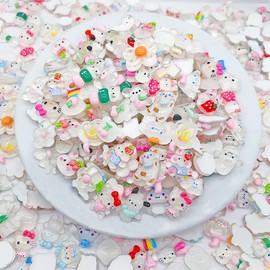JINDUODUO 60 Pcs Slime Charms Bulk DIY Craft Making Kit, Cute Flat Back Resin Charms for Crafts (White)