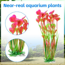 AQUANEAT Artificial Fish Tank Plants, Plastic Aquarium Accessories Large, 15.5 inch Pink Decorations, 2pcs