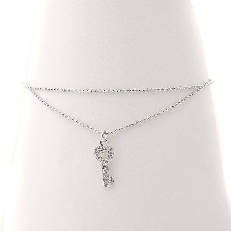 Spinningdaisy Silver Plated High Gloss Key Anklet