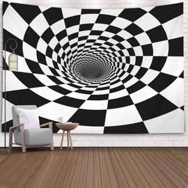 Crannel Heart Tapestry Wall Hanging,Black and White Spiral D Tapestry 80X60 Inches Wall Art Tapestries Hanging for Dorm Room Living Home Decorative,Multi Blue