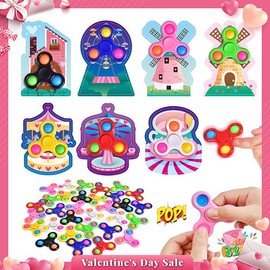 32PCS Assorted Fidget Spinner Toys with Valentine Cards for Kids Valentine's Day Party Favors Gifts pop  its - Style: Spinner Popit