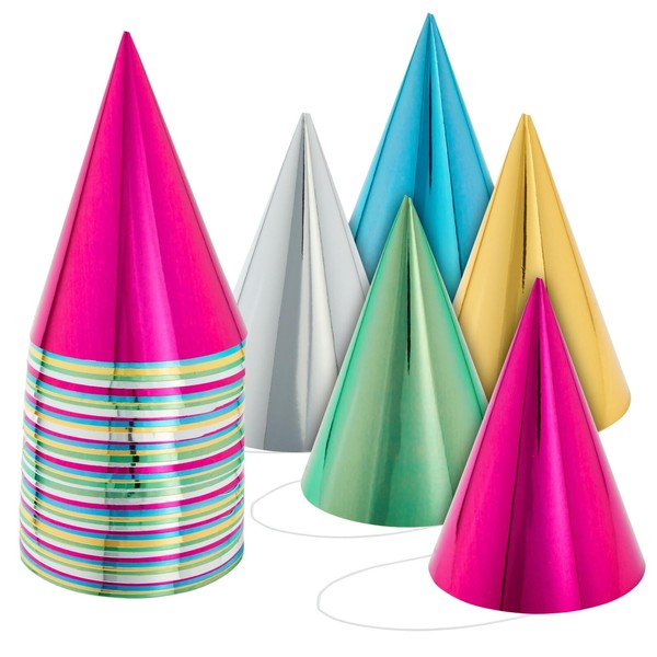 BLUE PANDA 50 Pack Birthday Party Cone Hats for Kids