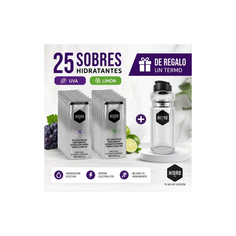 Bebida Hidratante Polvo Hidro 220 Paq 25 Sobres600ml Surtido