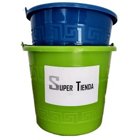 SUPER TIENDA Juego de cubetas de plástico 10 litros, Azul y Verde. Uso domestico y Comercial. Cubetas para Limpieza