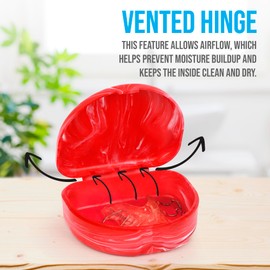 Durable Retainer Case with Vented Hinge for Retainers, Aligners, Night Guards, and Mouth Guards – Compact & Hygienic Storage – Hard Plastic in Shiny Bright Colors – Pack of 1 (Red)