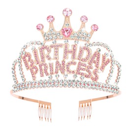 Birthday Princess Crown Rose Gold Birthday Princess Tiara Crystal Crown Princess Birthday Decorations for Her