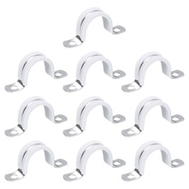 sourcing map 10 Pcs 1 Inch Rigid Pipe Strap, 2 Holes U Bracket Cable Clamp Hanger Conduit Clamps Tension Tube Clips for Fixing Pipe Cable, Silver