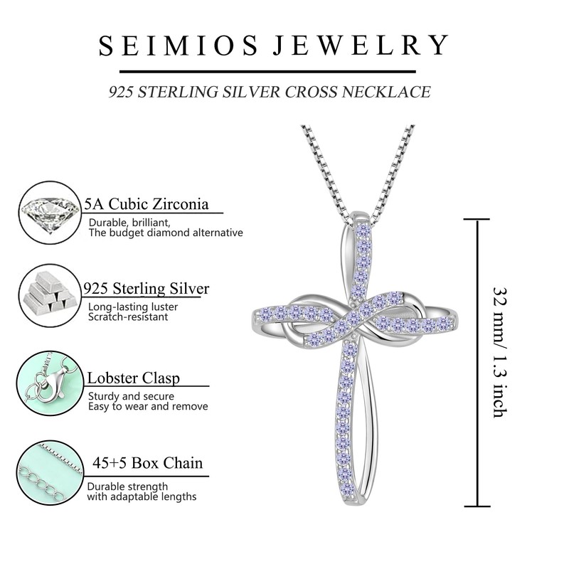 SeiMios 925 Sterling Silver Cross Necklace for Women Twisted Infinity