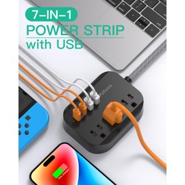 Travel Essentials - Mifaso Power Strip with USB, Compact Flat Plug Extension Cord 5ft with 3 Outlets 4 USB Ports, Non Surge Cruise Must Haves, Cruise Ship Essentials, Dorm Room, Apartment Essentials