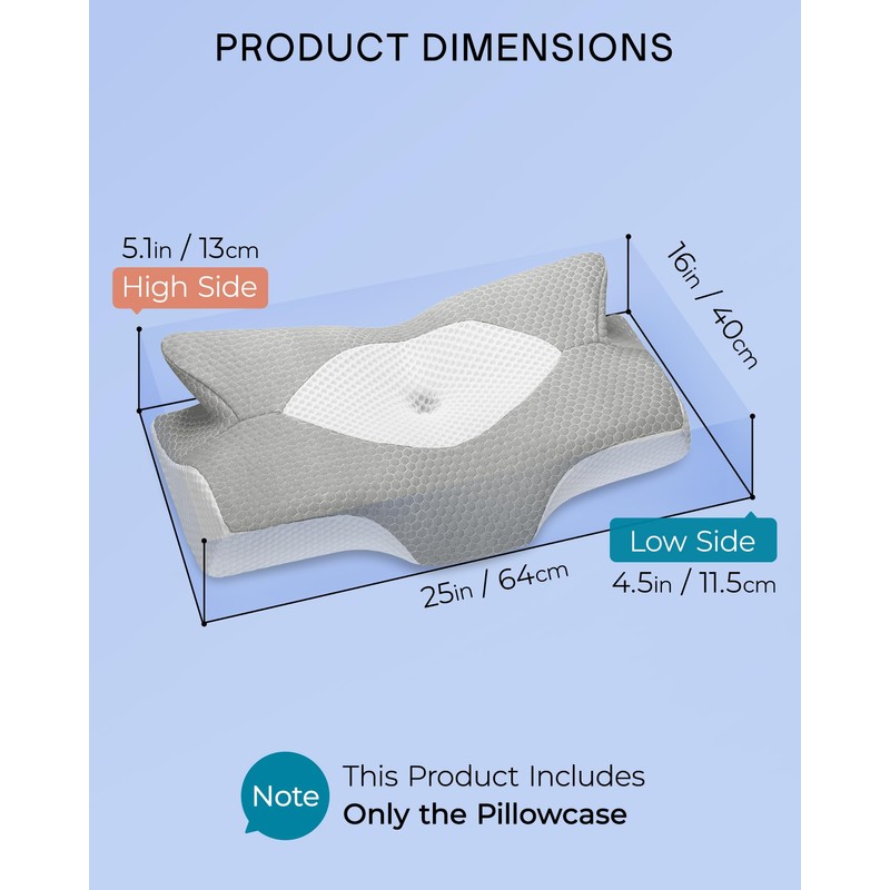 Elviros Cervical Memory Foam Pillowcase(Grey)