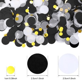 TecUnite Round Tissue Paper Table Confetti Dots for Wedding Birthday Party Decoration, 1.76 oz(Black White Gold Confetti,2.5 cm)