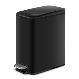 H+LUX Slim Small Bathroom Trash Can with Lid Soft Close,Black Small Trash can for Bathroom Bedroom Office with Removable Inner Wastebasket, Rectangular Foot Pedal Trash Bin, 5L/1.3Gal