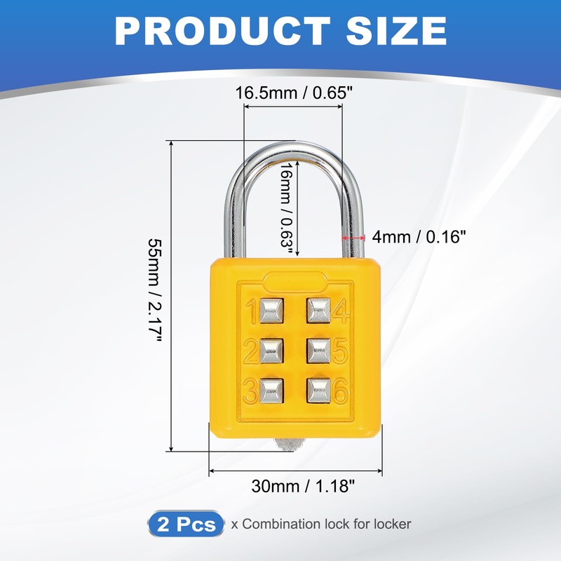 sourcing map Combination Padlock, 6-Digit Push Button Padlock 3-Position Locking