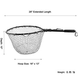 PLUSINNO Fly Fishing Net - Trout Bass Net, Soft Rubber Mesh - Catch and Release - 16" x 13" Hoop Size