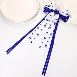 Vokone Football Hair Bows for Women Jeweled Crystal Football Hair Bow Clip Silky Satin Ribbon Bow Barrette Hair Clip Sports Fan Game Day Outfits Women Accessories Blue White