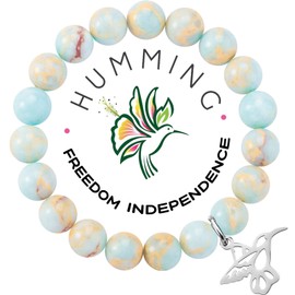 MollyQueen Hummingbird Bracelet, Natural Stone, Wristband, for Women, Green, Good Luck, Bird Lover Gift