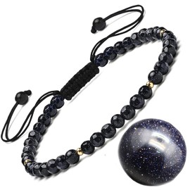 Apocalyptic-K Braided Rope Natural Stone Bracelet & 925 Sterling Silver, Gold-Plated, 4-6 mm, 6.7-9.3 inches, Women's Bracelet & 925 Sterling Silver, Adjustable, Sterling Silver Stone, 925 sterling