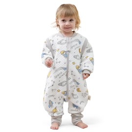 MIKAFEN Baby Sleeping Bag with Feet, 2.0 Togs, 100% Cotton, Children's All-Year Sleeping Bag with Removable Sleeves, All-Year Sleeping Bag with Legs, Spacecraft, 4-5 Years
