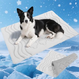 PUPTECK Dog Cooling Mat, Pet Cool Pad Blanket Reversible (Cool & Warm) for Dogs Cats, Soft Thick Ice Silk on Kennel Floors Outdoor for All Season, Grey 48"x28"
