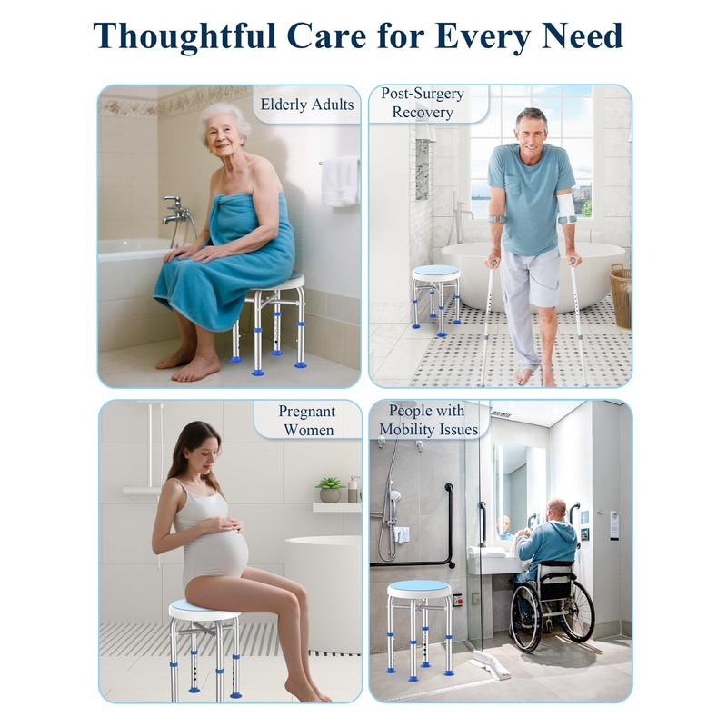 Swivel Shower Stool for Inside Shower, 360° Rotating Shower Seat