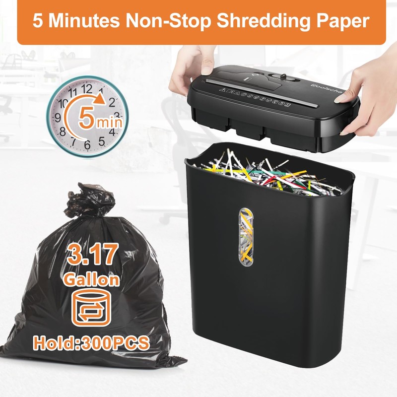 Home Office Paper Shredder,Woolsche 10-Sheet Strip Cut with 3.17-Gallon Basket,P-2