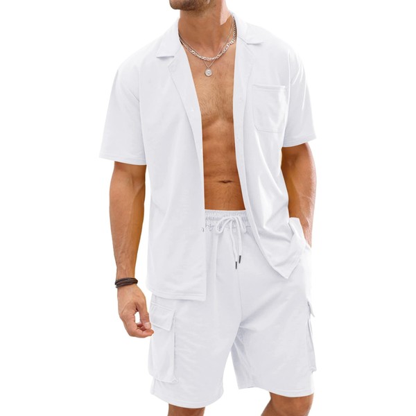 Fastkoala Mens Short Sets Tracksuits Suits Sweatsuits Full Open Button