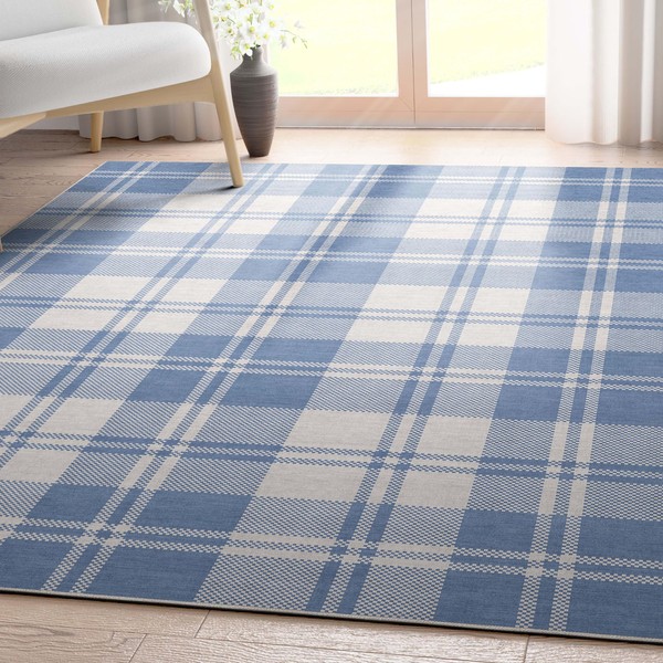 Well Woven Apollo Flatwoven Plaid Blue 5' x 7' Area