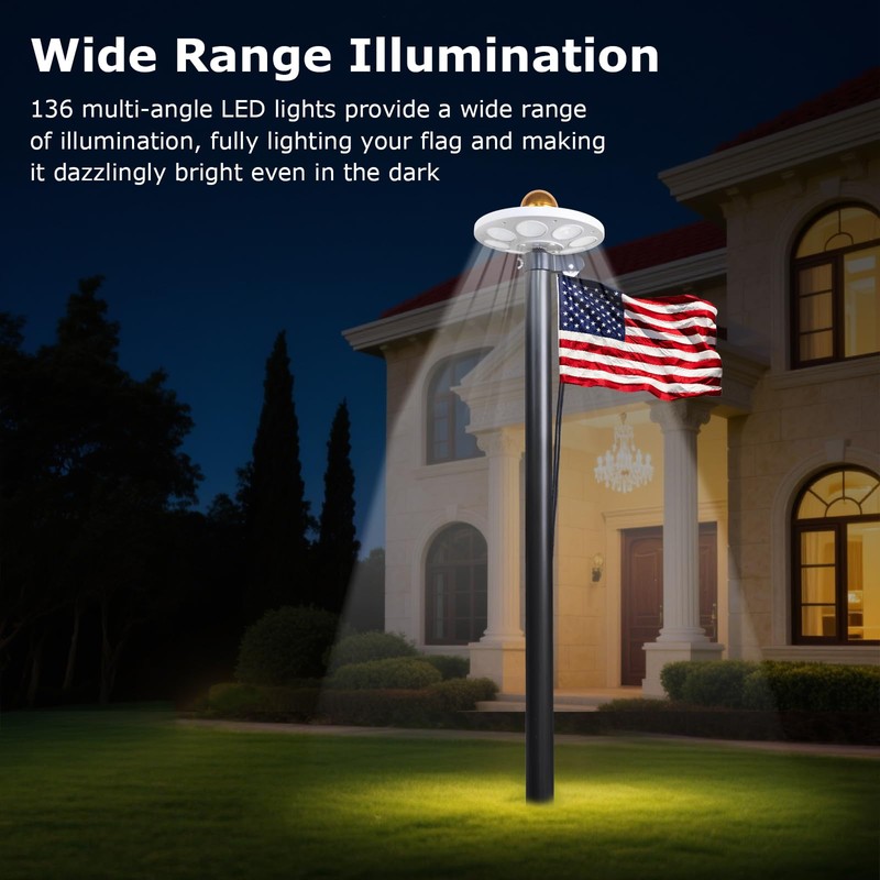 PHITRIC Flag Pole Light Solar Powered, 136 LED Flag Pole