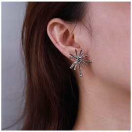 Yienate Boho Fireworks Stud Earrings Vintage Silver Big Starburst Earrings Tree Branch Earrings Statement Geometric Cluster Stud Earrings Jewelry for Women and Girls