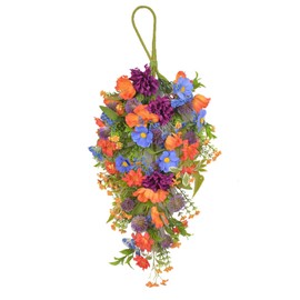 ACJRYO Artificial Floral Swag, Spring Summer Front Door Teardrop Wreath with Lavender and Green Leaves Wall Hanging Teardrop for Front Door Garden Home Easter Decoration